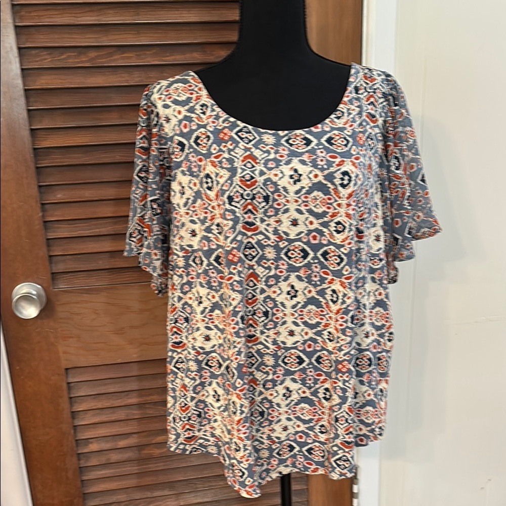 Lucky Brand Pink and Gray Short Sleeve Blouse